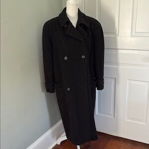 Vintage Bill Blass Women's Black Double-Breasted Dark Gray 100% Wool Coat Large